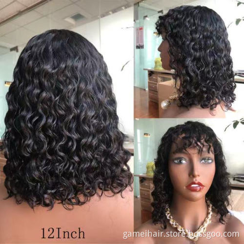 Wholesale 10 a Grade Brazilian Virgin Water Wave Ladies Bangs glueless Wig Cheap Pixie Cut Short Bob Headband Wigs Human Hair